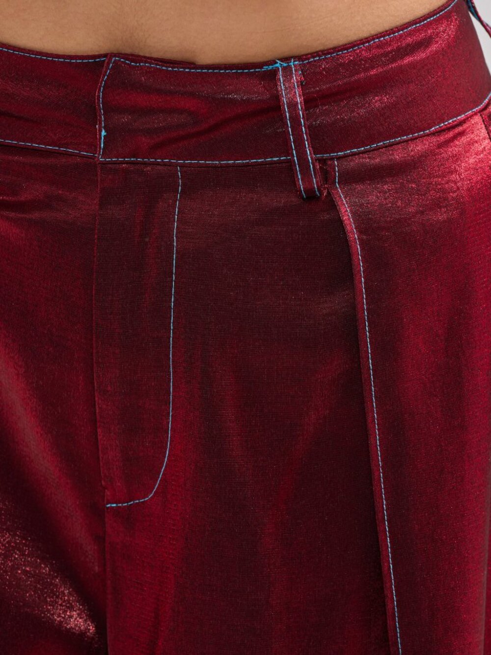 NWT AKIRA Metallic Burgundy/Turquoise Extra Wide Leg Palazzo Pants - XL - Picture 5 of 13